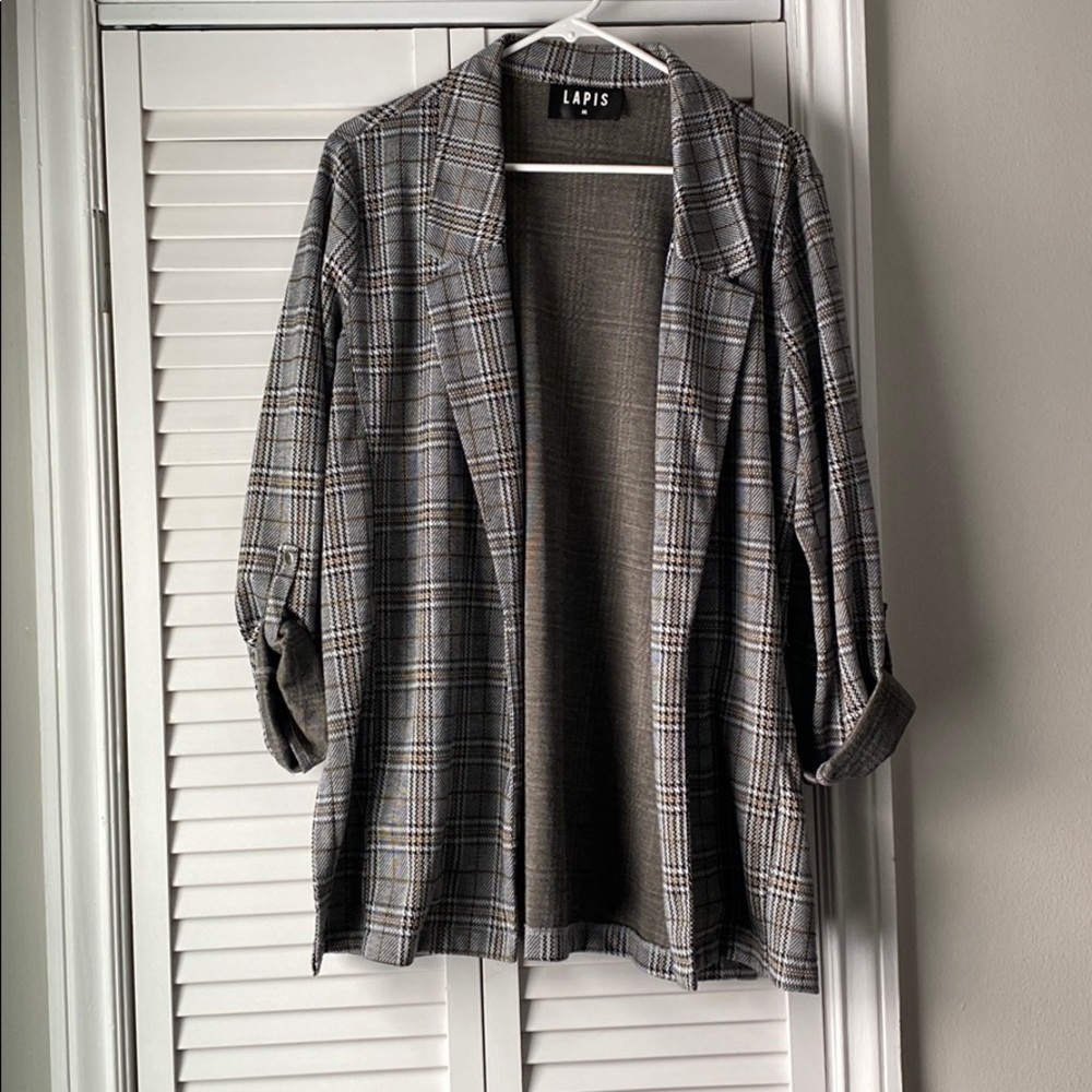 plaid long blazer